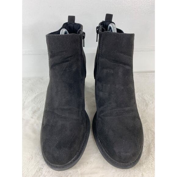 Black Faux Suede Ankle Boots Womens Size 9M With Block Heel & Side Zipper - Picture 2 of 9